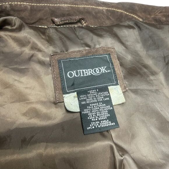 Vintage 100% Brown Leather Jacket Outbrook Fringe Button Up Western Coat Fall - Picture 8 of 9